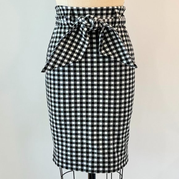 Anthropologie Maeve Black White Gingham Checker Knit Pencil Skirt - Picture 1 of 4